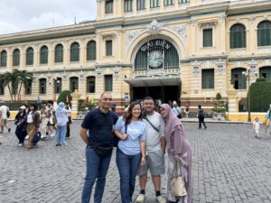 Saigon Central Post Office facade in Ho Chi Minh City with French colonial architecture